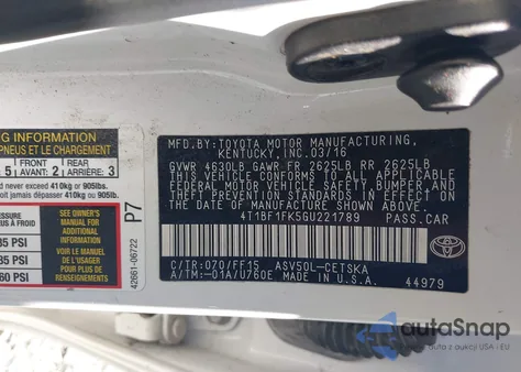 2016 Toyota Camry Se из США, поврежденный, VIN 4T1BF1FK5GU221789